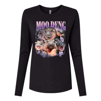 Moo Deng Hippo Meme Funny Womens Cotton Relaxed Long Sleeve T-Shirt