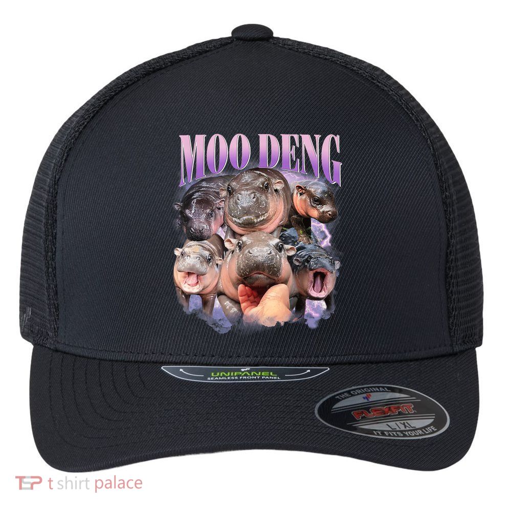 Moo Deng Hippo Meme Funny Flexfit Unipanel Trucker Cap