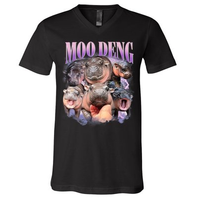 Moo Deng Hippo Meme Funny V-Neck T-Shirt