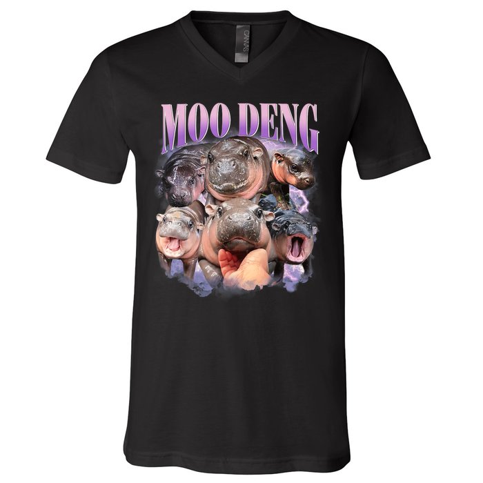 Moo Deng Hippo Meme Funny V-Neck T-Shirt