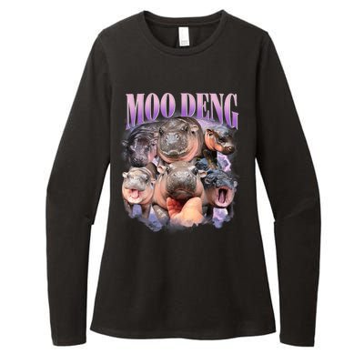 Moo Deng Hippo Meme Funny Womens CVC Long Sleeve Shirt