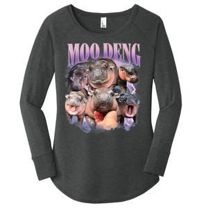 Moo Deng Hippo Meme Funny Women's Perfect Tri Tunic Long Sleeve Shirt