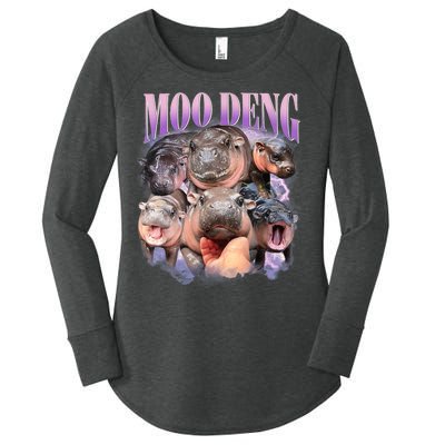 Moo Deng Hippo Meme Funny Women's Perfect Tri Tunic Long Sleeve Shirt