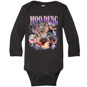 Moo Deng Hippo Meme Funny Baby Long Sleeve Bodysuit