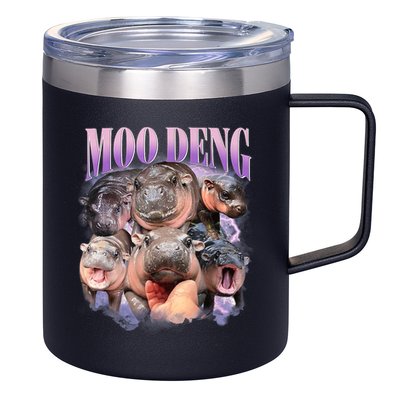 Moo Deng Hippo Meme Funny 12oz Stainless Steel Coffee Mug