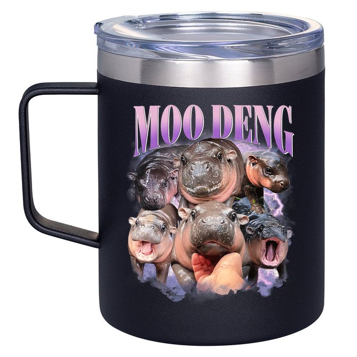 Moo Deng Hippo Meme Funny 12oz Stainless Steel Coffee Mug