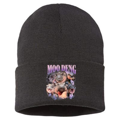 Moo Deng Hippo Meme Funny Sustainable Knit Beanie