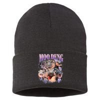 Moo Deng Hippo Meme Funny Sustainable Knit Beanie