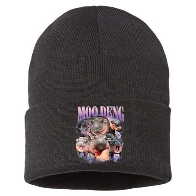 Moo Deng Hippo Meme Funny Sustainable Knit Beanie