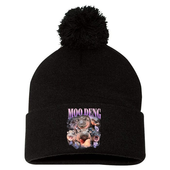 Moo Deng Hippo Meme Funny Pom Pom 12in Knit Beanie