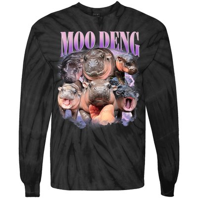 Moo Deng Hippo Meme Funny Tie-Dye Long Sleeve Shirt