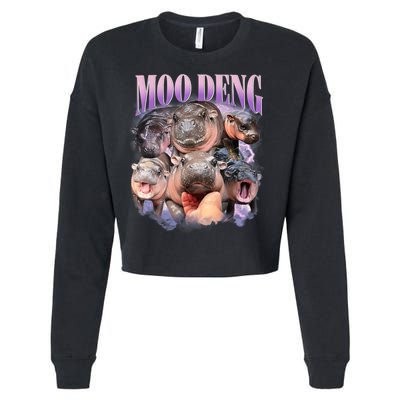 Moo Deng Hippo Meme Funny Cropped Pullover Crew