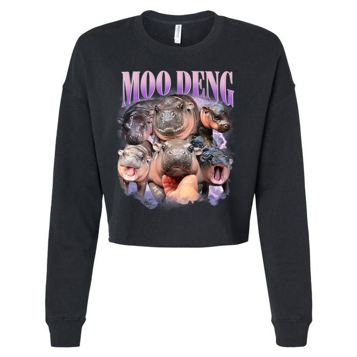 Moo Deng Hippo Meme Funny Cropped Pullover Crew