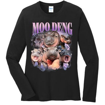 Moo Deng Hippo Meme Funny Ladies Long Sleeve Shirt
