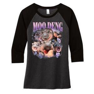 Moo Deng Hippo Meme Funny Women's Tri-Blend 3/4-Sleeve Raglan Shirt