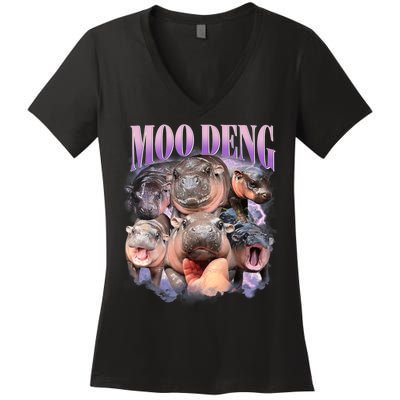 Moo Deng Hippo Meme Funny Women's V-Neck T-Shirt