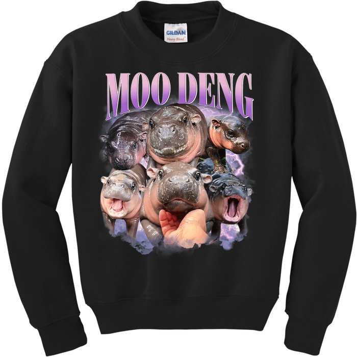 Moo Deng Hippo Meme Funny Kids Sweatshirt