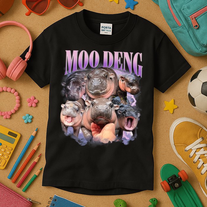 Moo Deng Hippo Meme Funny Kids T-Shirt