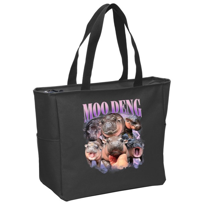 Moo Deng Hippo Meme Funny Zip Tote Bag