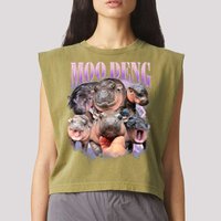 Moo Deng Hippo Meme Funny Garment-Dyed Women's Muscle Tee