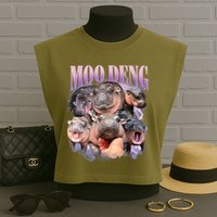 Moo Deng Hippo Meme Funny Garment-Dyed Women's Muscle Tee