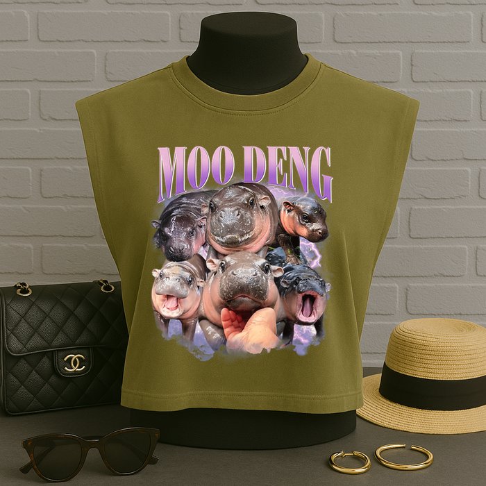 Moo Deng Hippo Meme Funny Garment-Dyed Women's Muscle Tee