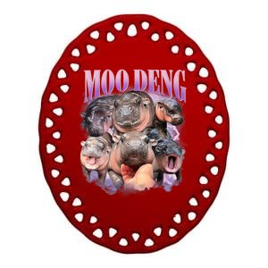 Moo Deng Hippo Meme Funny Ceramic Oval Ornament