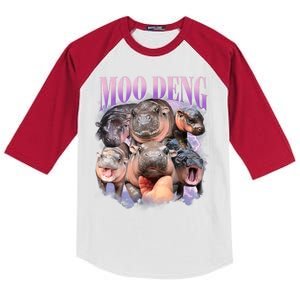 Moo Deng Hippo Meme Funny Kids Colorblock Raglan Jersey