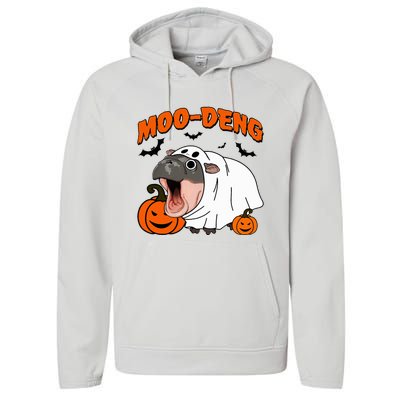 Moo Deng Halloween Boo Ghost Costume Moodeng Lover Performance Fleece Hoodie