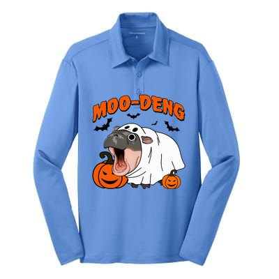 Moo Deng Halloween Boo Ghost Costume Moodeng Lover Silk Touch Performance Long Sleeve Polo