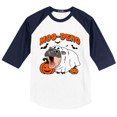 Moo Deng Halloween Boo Ghost Costume Moodeng Lover Baseball Sleeve Shirt