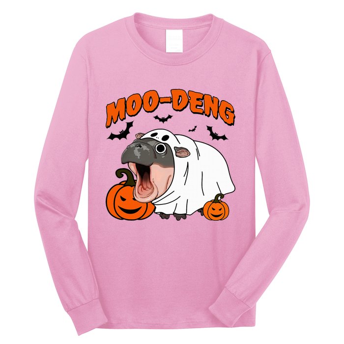 Moo Deng Halloween Boo Ghost Costume Moodeng Lover Long Sleeve Shirt