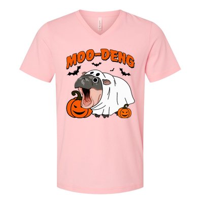 Moo Deng Halloween Boo Ghost Costume Moodeng Lover V-Neck T-Shirt