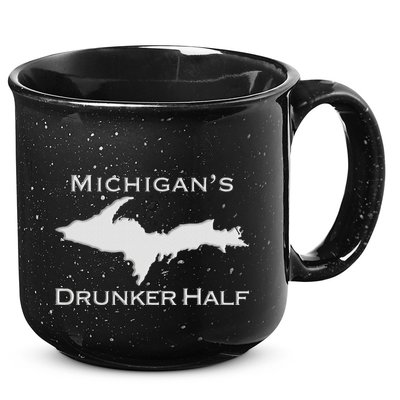 Michigans Drunker Half Upper Peninsula Yooper 906 15oz Campfire Ceramic Mug