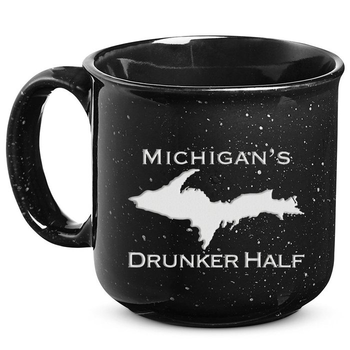 Michigans Drunker Half Upper Peninsula Yooper 906 15oz Campfire Ceramic Mug