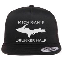 Michigans Drunker Half Upper Peninsula Yooper 906 Flat Bill Trucker Hat