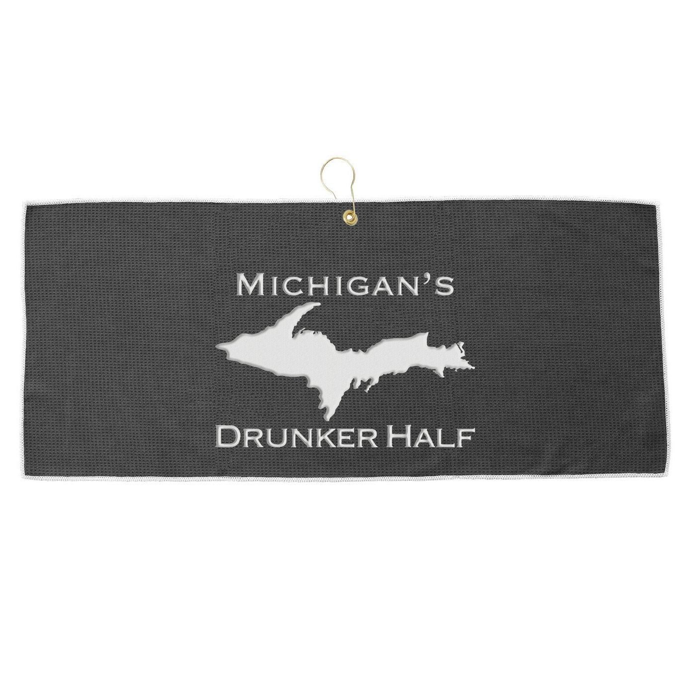Michigans Drunker Half Upper Peninsula Yooper 906 Large Microfiber Waffle Golf Towel
