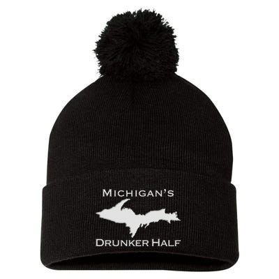 Michigans Drunker Half Upper Peninsula Yooper 906 Pom Pom 12in Knit Beanie