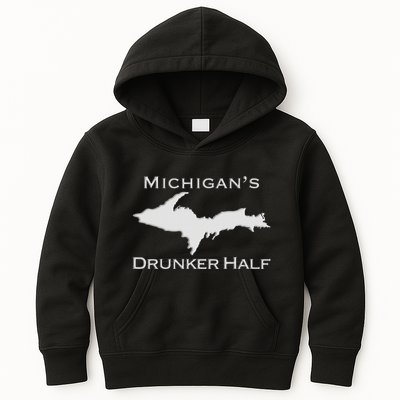 Michigans Drunker Half Upper Peninsula Yooper 906 Kids Hoodie