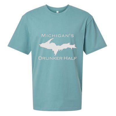Michigans Drunker Half Upper Peninsula Yooper 906 Sueded Cloud Jersey T-Shirt