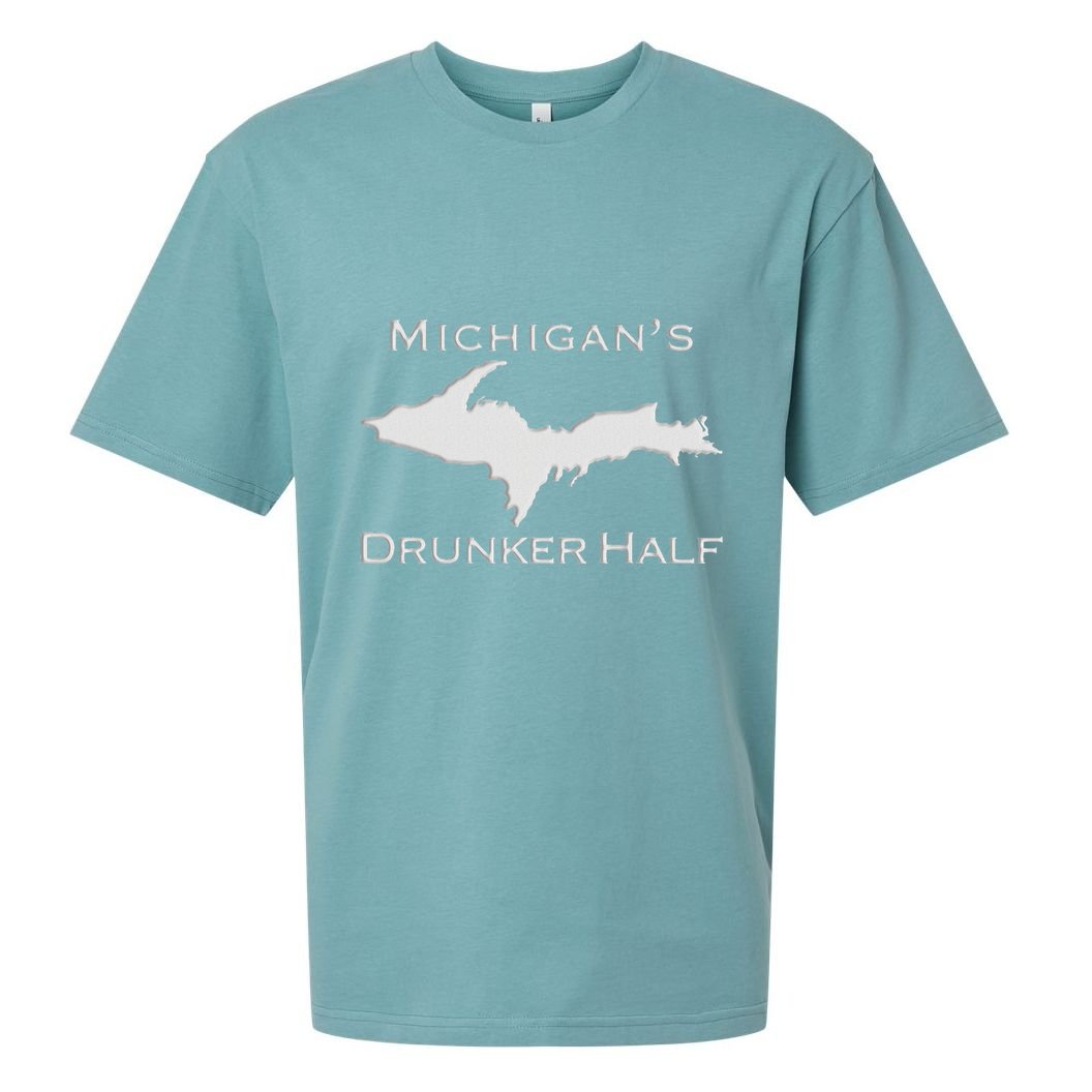 Michigans Drunker Half Upper Peninsula Yooper 906 Sueded Cloud Jersey T-Shirt