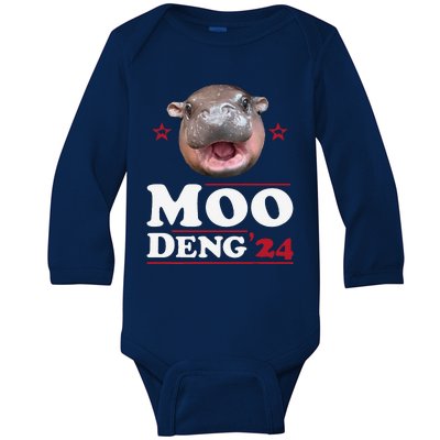 Moo Deng Hippo Cute Baby Pygmy Funny Election 2024 Baby Long Sleeve Bodysuit