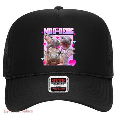 Moo Deng Hippo Baby Pygmy Funny High Crown Mesh Back Trucker Hat