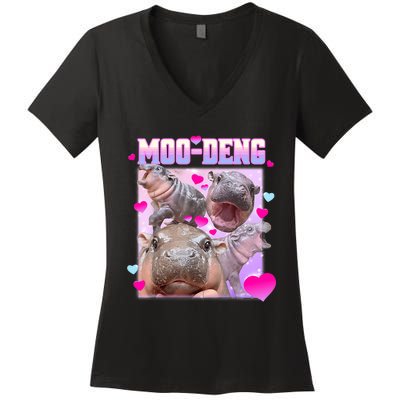 Moo Deng Hippo Baby Pygmy Funny Women's V-Neck T-Shirt