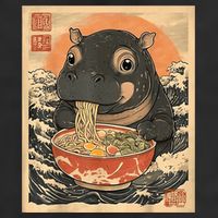 Moo Deng Hippo Eat Ramen For Japanese Style Cool Comfort Performance Bucket Hat