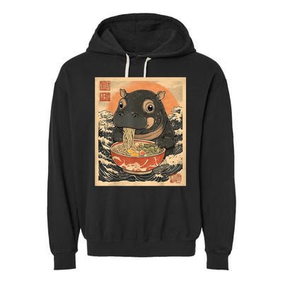 Moo Deng Hippo Eat Ramen For Japanese Style Garment-Dyed Fleece Hoodie