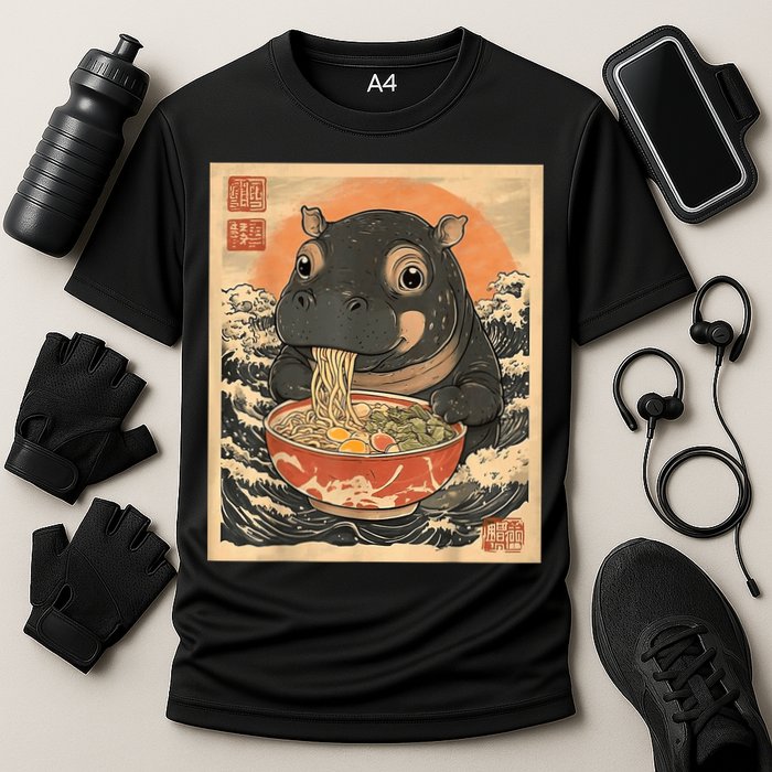 Moo Deng Hippo Eat Ramen For Japanese Style Performance Shirt