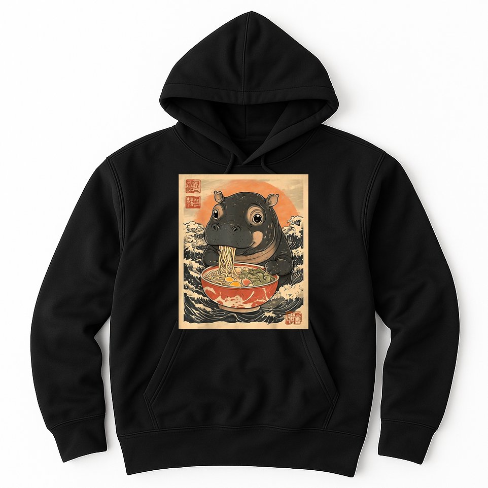 Moo Deng Hippo Eat Ramen For Japanese Style Hoodie