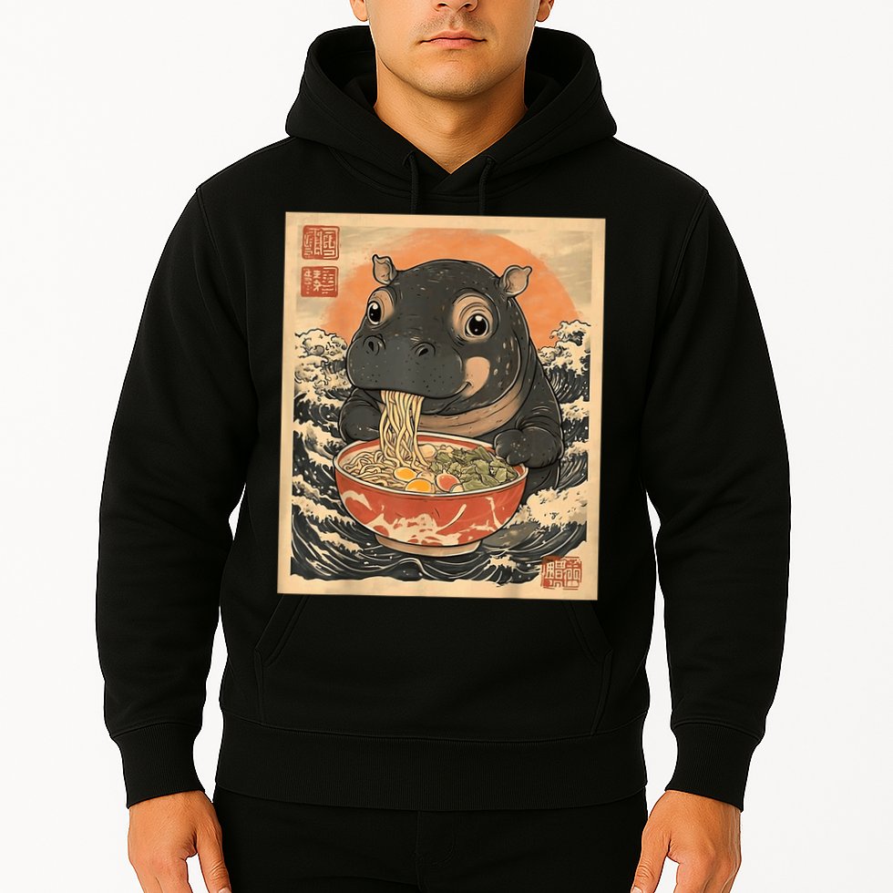 Moo Deng Hippo Eat Ramen For Japanese Style Hoodie