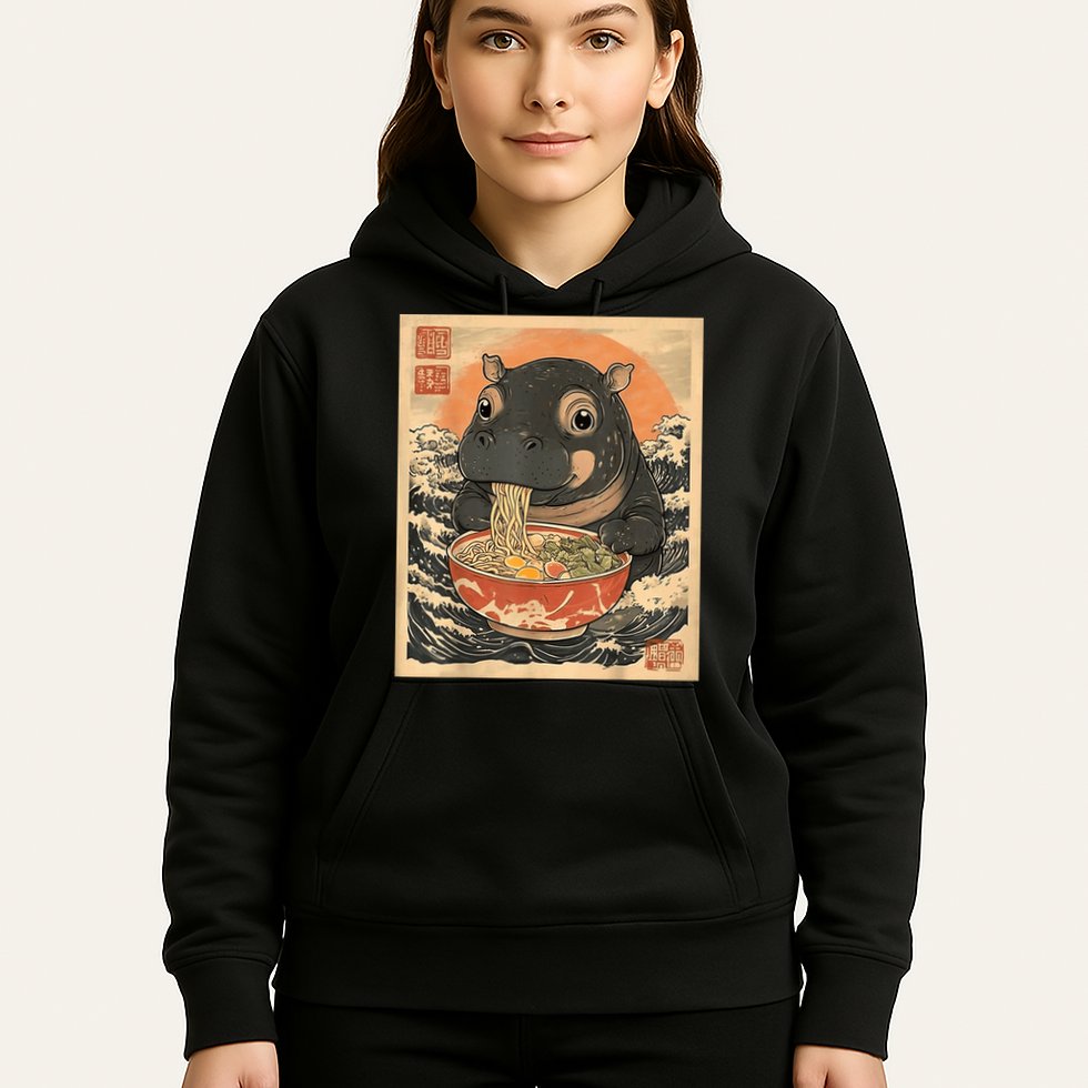 Moo Deng Hippo Eat Ramen For Japanese Style Hoodie